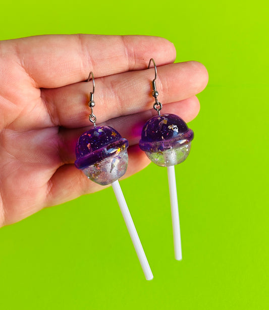Glittery Purple Lollipop Earrings