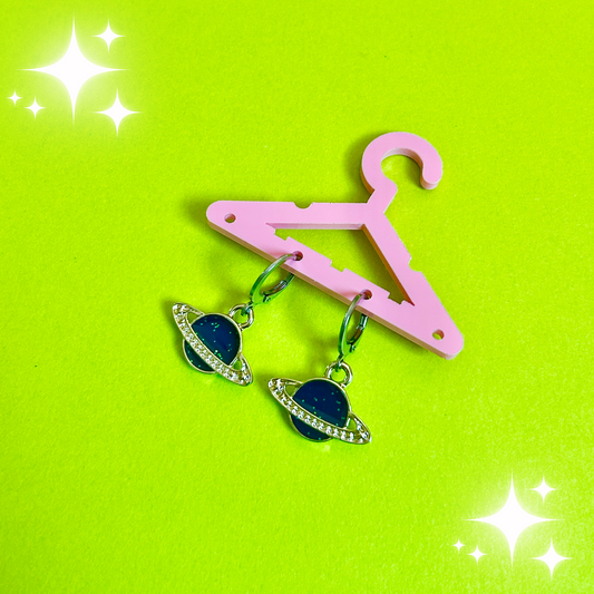 Silver Rhinestone Planet Earrings