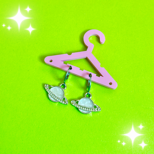 Silver Rhinestone Planet Earrings