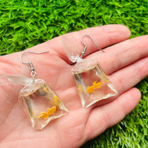 Yellow Goldfish In A Bag Earrings