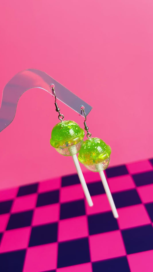 Glittery Green Lollipop Earrings