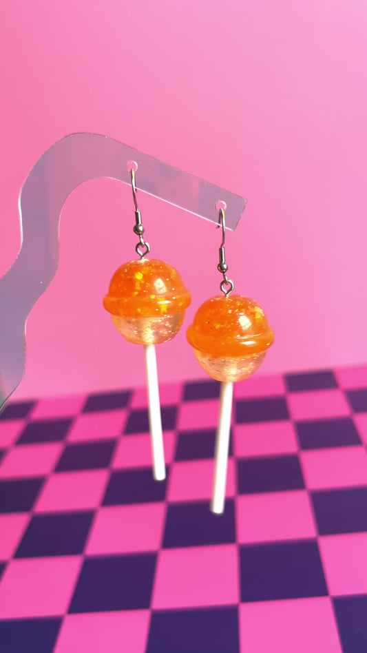 Glittery Orange Lollipop Earrings