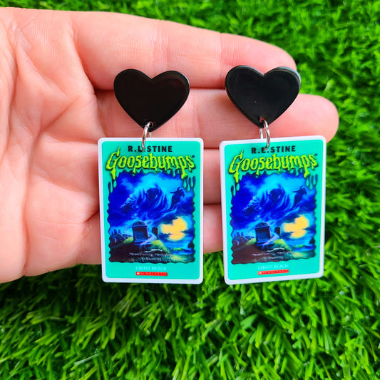 Goosebumps Book "Ghost Beach" Heart Stud Earrings