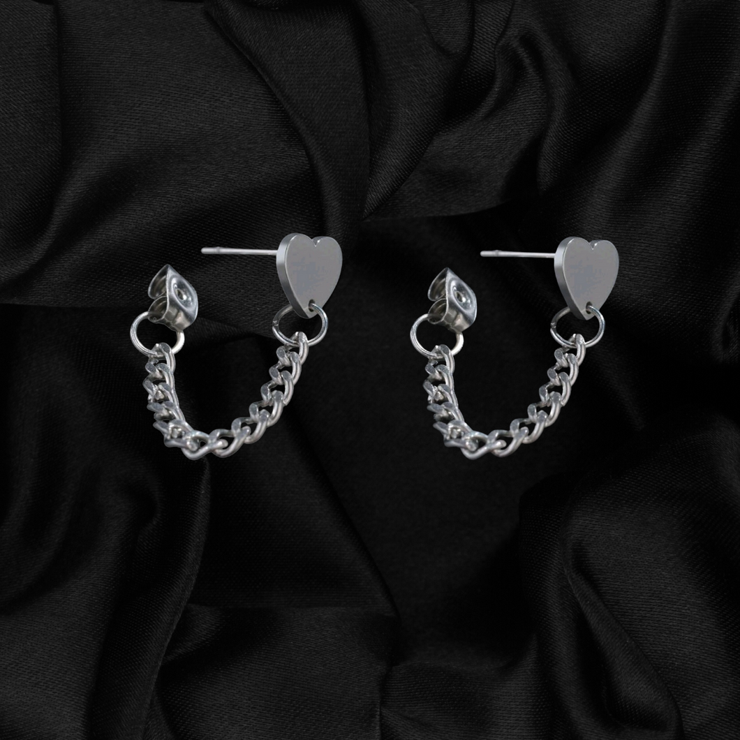 Heart Chain Stud Earrings