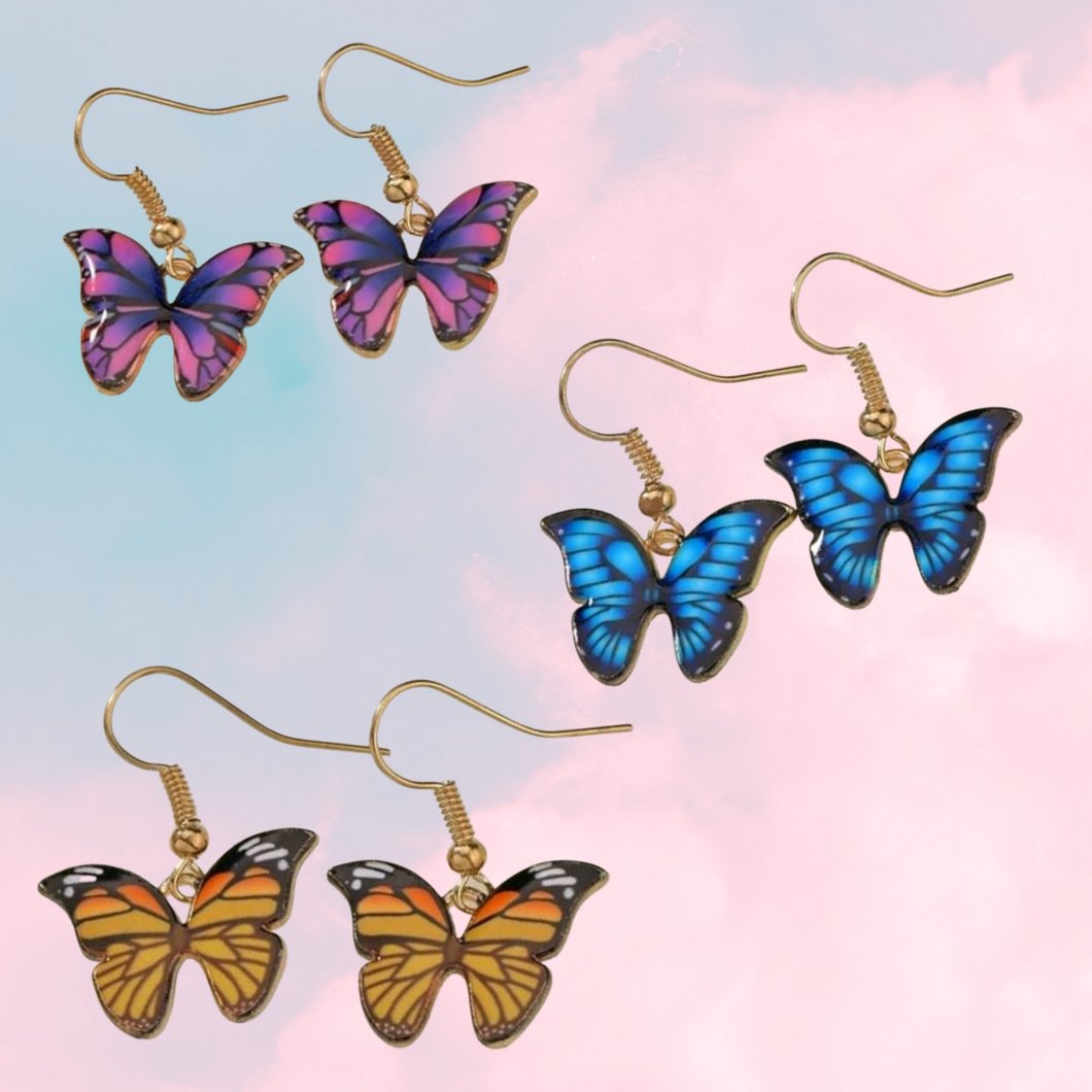 Colorful Gold Butterfly Earrings