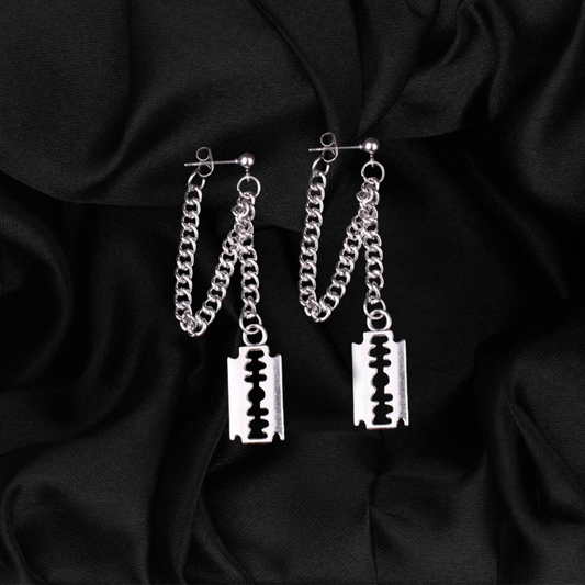 Razor Blade Chain Stud Earrings