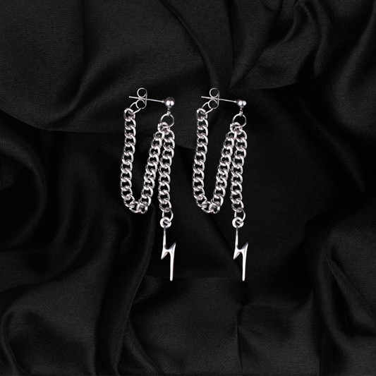 Lightning Bolt Chain Stud Earrings