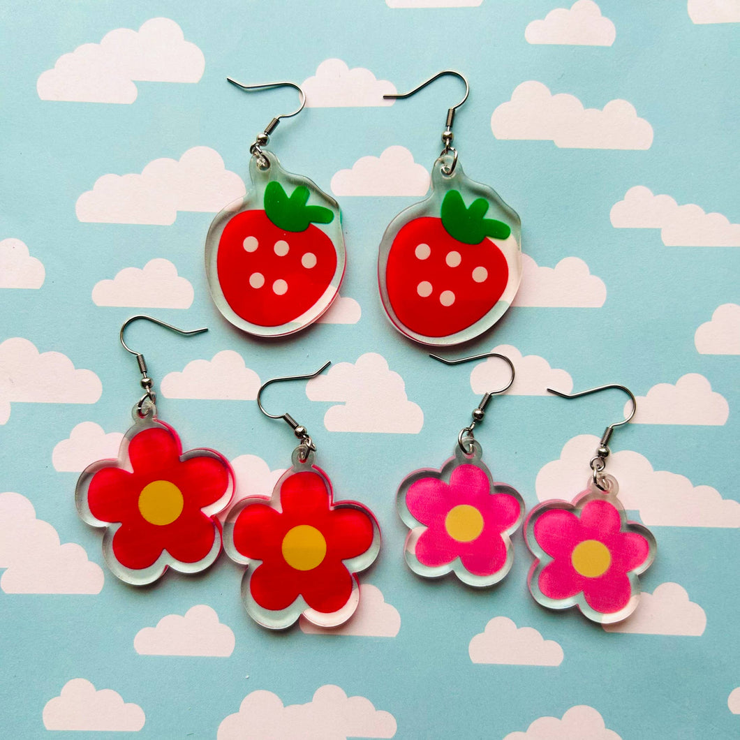 Daisy and Strawberry Earrings