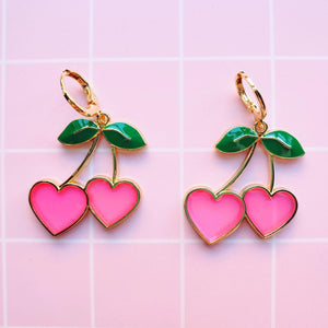 Gold Heart Cherry Earrings