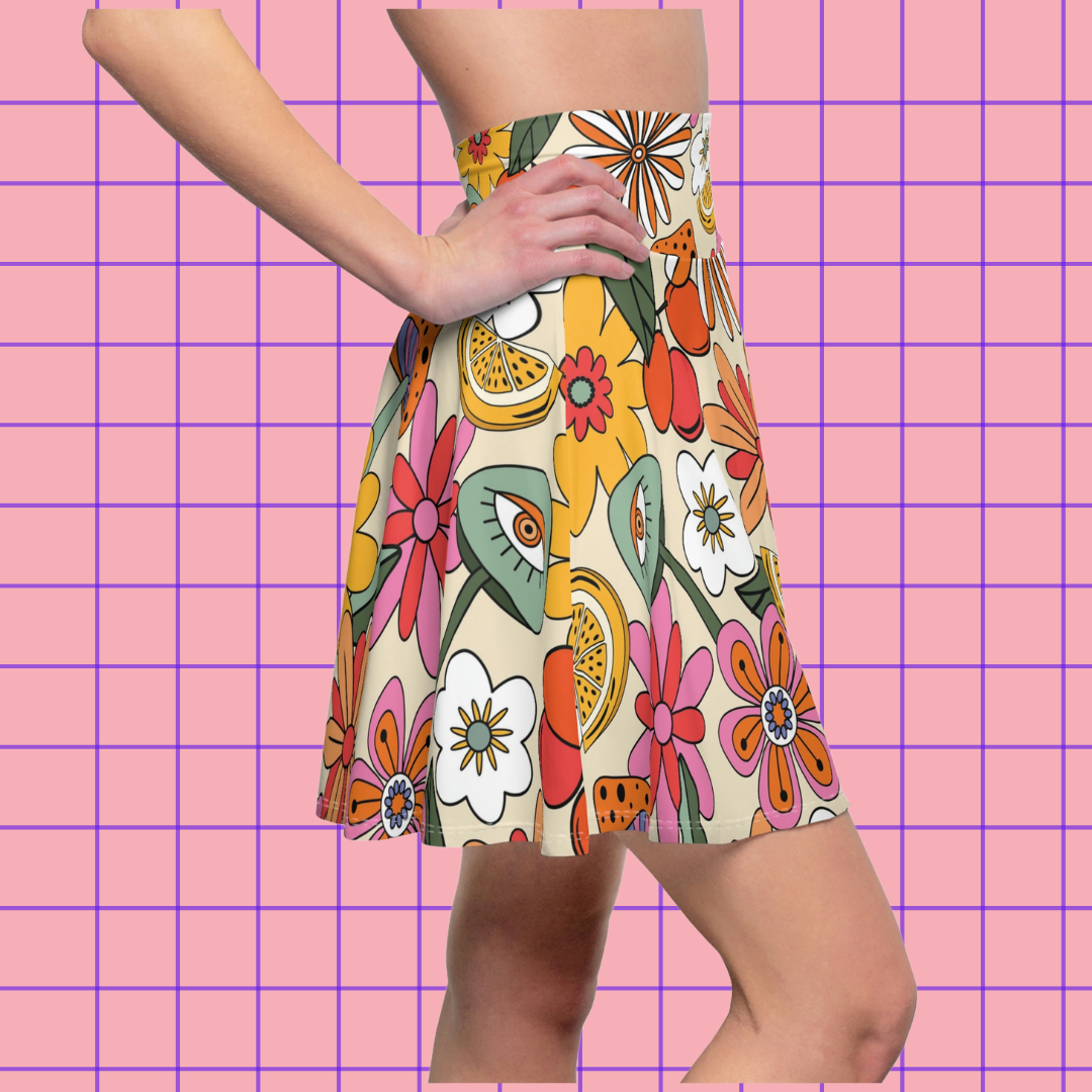 Retro Vibes Mushroom Daisy Skater Skirt
