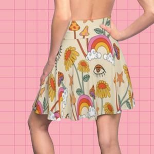 Retro Vibes Mushroom Rainbow Skater Skirt