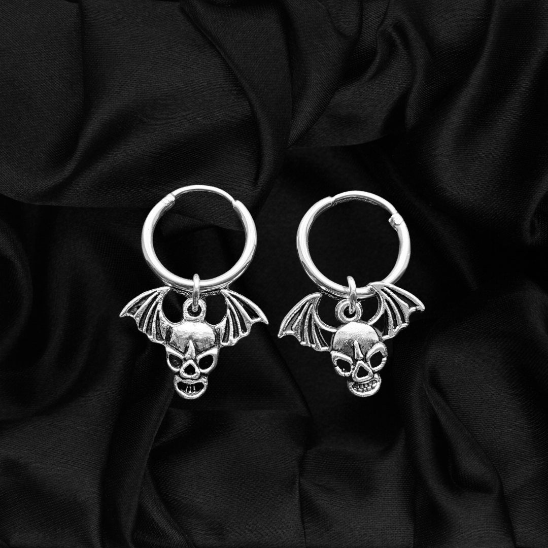 Skull Bat Hoop Earrings