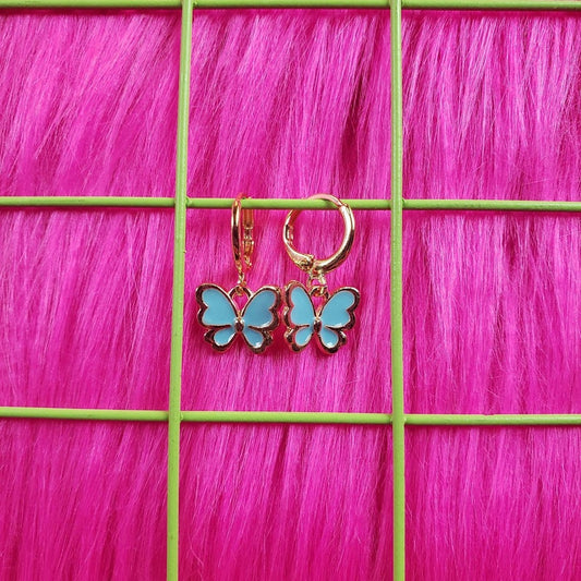 Gold Blue Butterfly Earrings