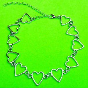 Silver Hollow Heart Chain Choker Necklace