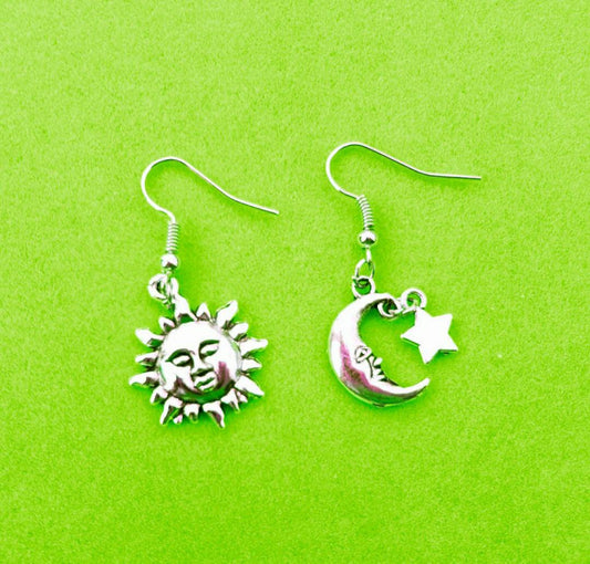 Sun Moon Stars Dangly Earrings