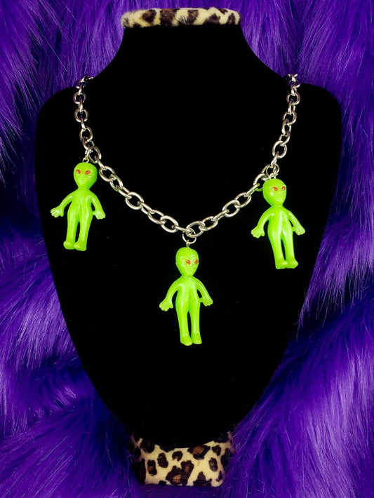 Neon Green Alien Stainless Steel Chain Necklace