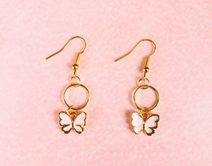 Gold White Butterfly Earrings