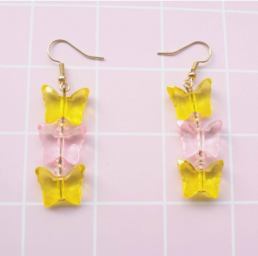 Yellow and Pink Butterfly Earrings