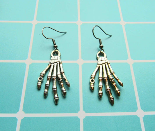 Silver Skeleton Hand Earrings