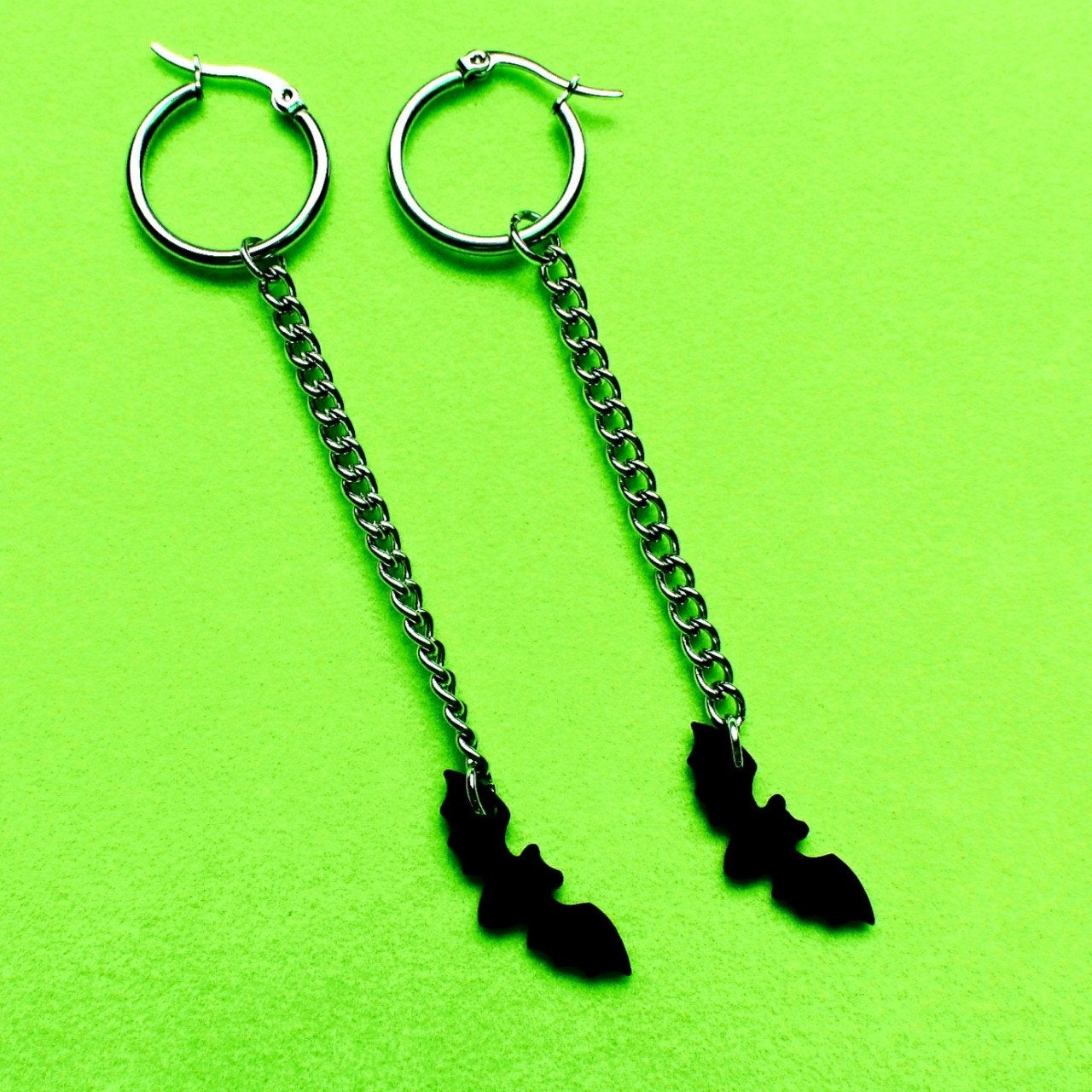 Black Bat Chain Stainless Steel Hoop Earrings
