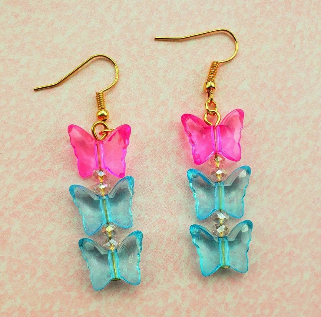 Pink And Blue Butterfly Earrings