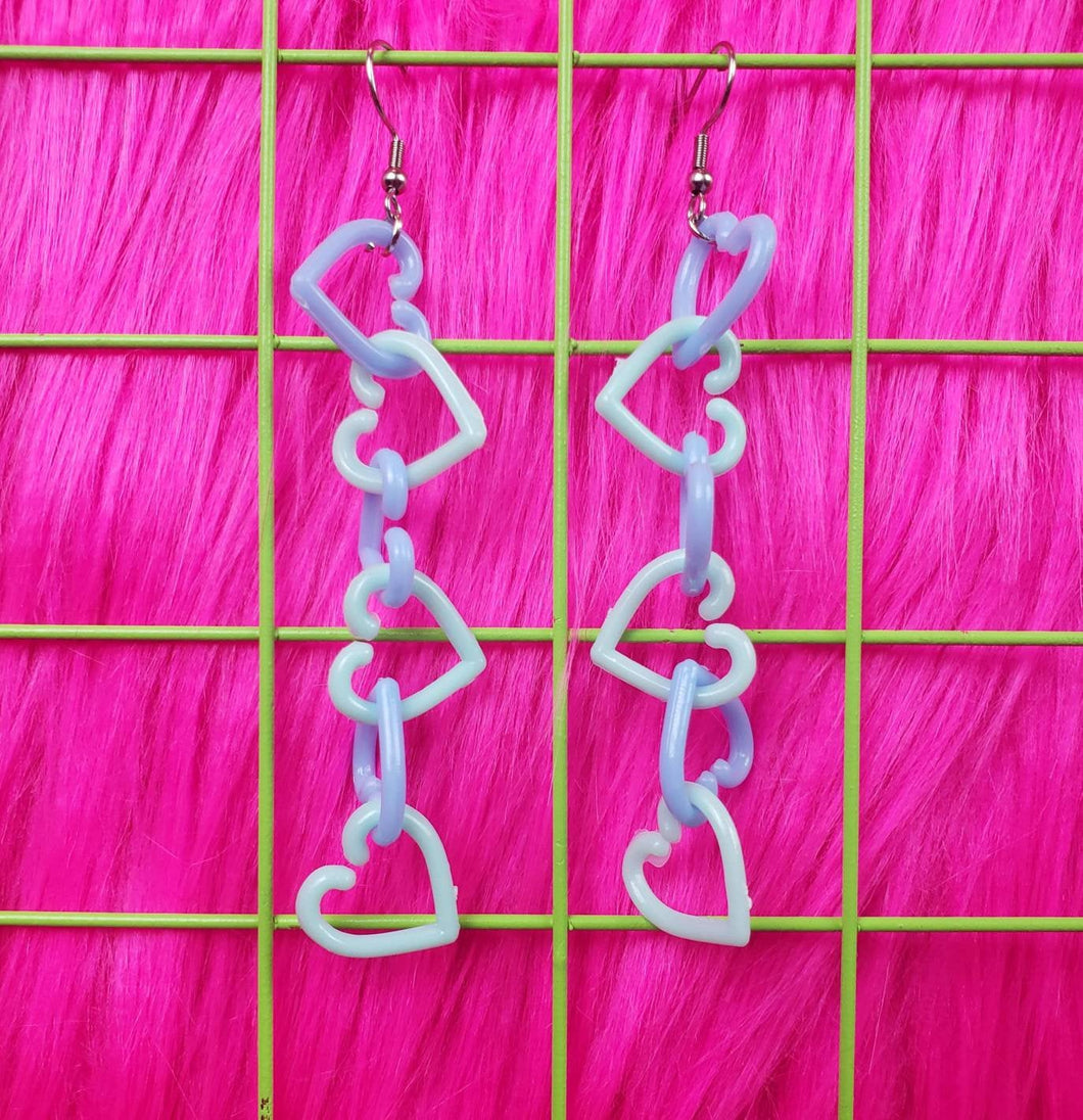 Pastel Blue Heart Chain Earrings