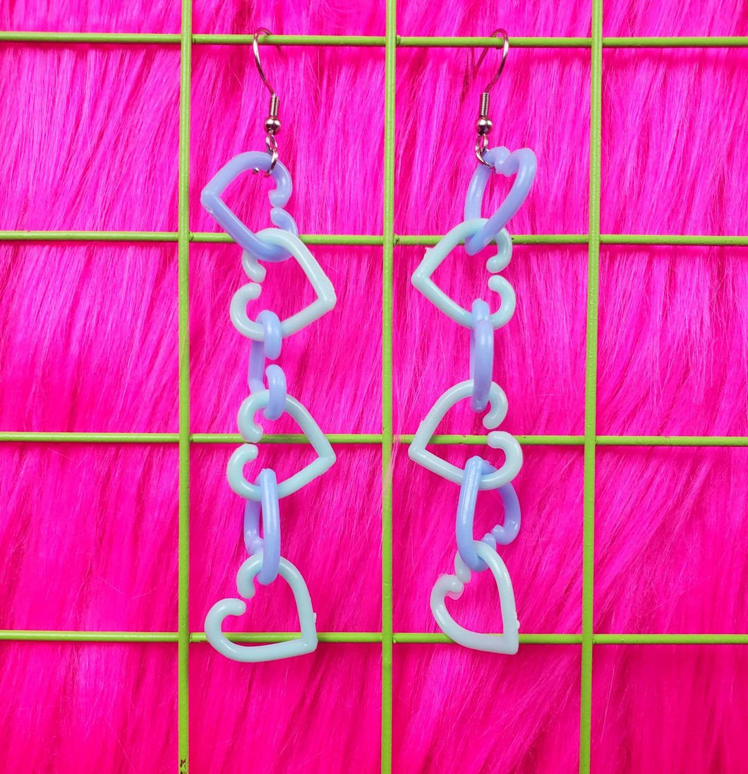 Blue Heart Chain Earrings