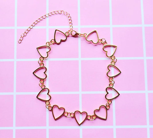 Gold Hollow Heart Choker Necklace