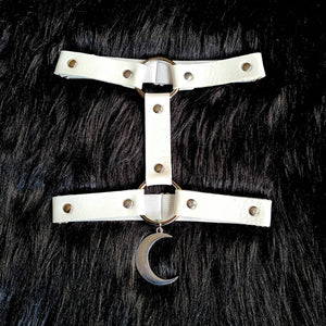 White Faux Leather Moon Thigh Garter